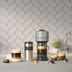 Nespresso Vertuo Next Deluxe Espresso Machine By DeLonghi - Chrome -Coffee Machine Shop ENV120C VertuoNext 5Cupsizesfeature