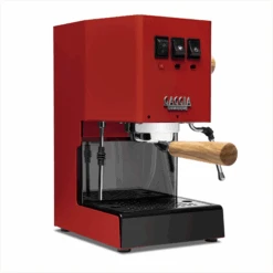 Gaggia Classic Evo Pro Espresso Machine In Cherry Red With Olive Wood